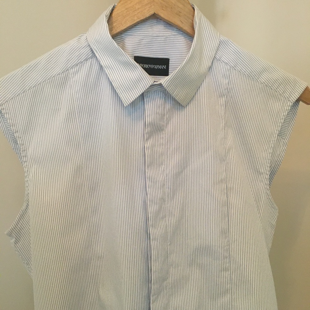 Emporio Armani Sleeveless Cotton Pinstripe Shirt